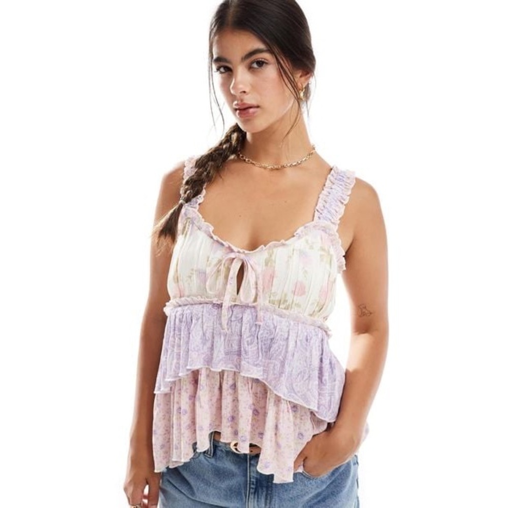 Miss Selfridge Crinkle Tie Front Cami Top - Size 2